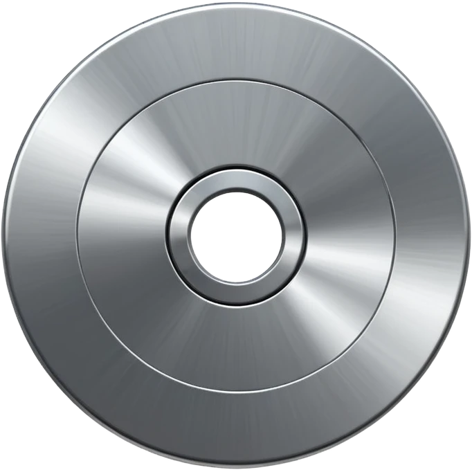 metallic disc emoji, brushed chrome surface, clean geometry, futuristic minimal 3D style, isolated on white emoji