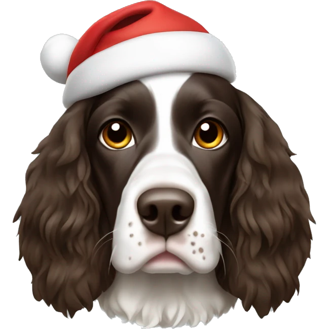 English Springer Spaniel wearing a Santa hat emoji
