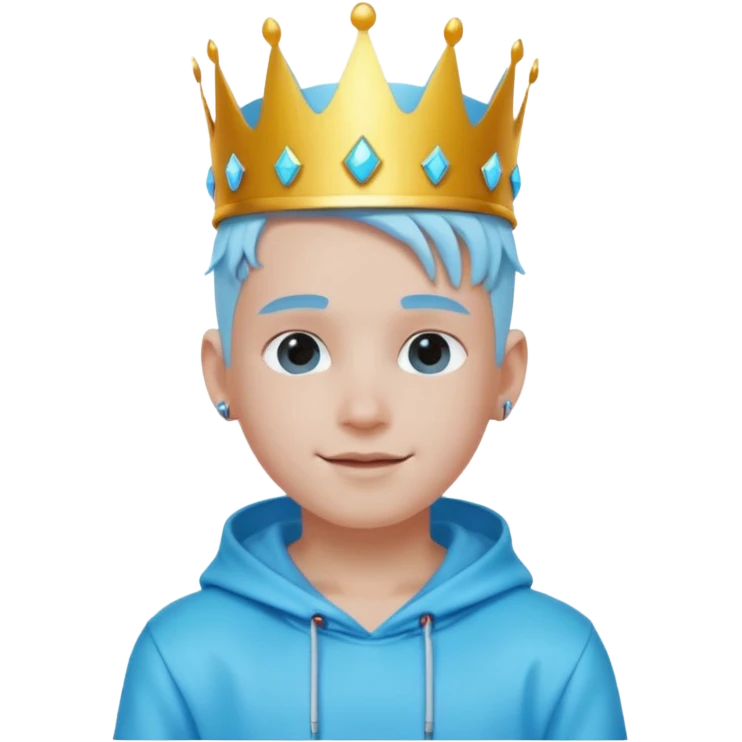 boy neon cyberpunk light blue happy crown white and blue emoji