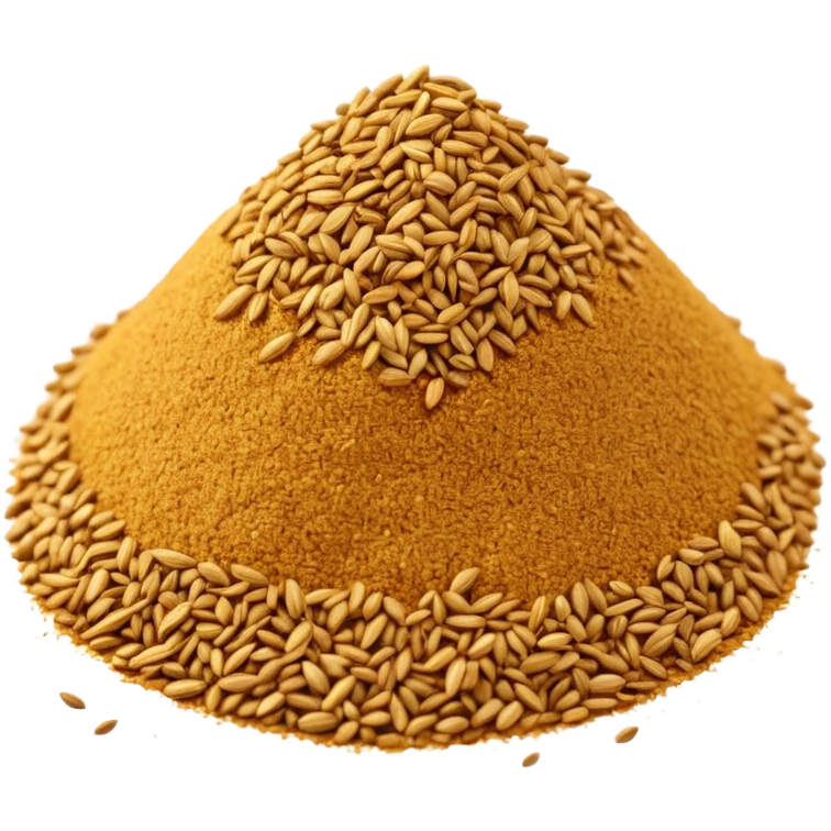 heap of cumin powder, fine texture, golden-brown color, uneven surface, some loose grains at the edge, dry and aromatic, no container or spoon, minimal 3D style emoji