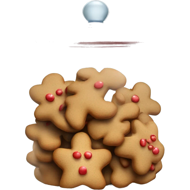 Realistic glass cookie jar with light red lid full of gingerbread cookies isolated.  emoji