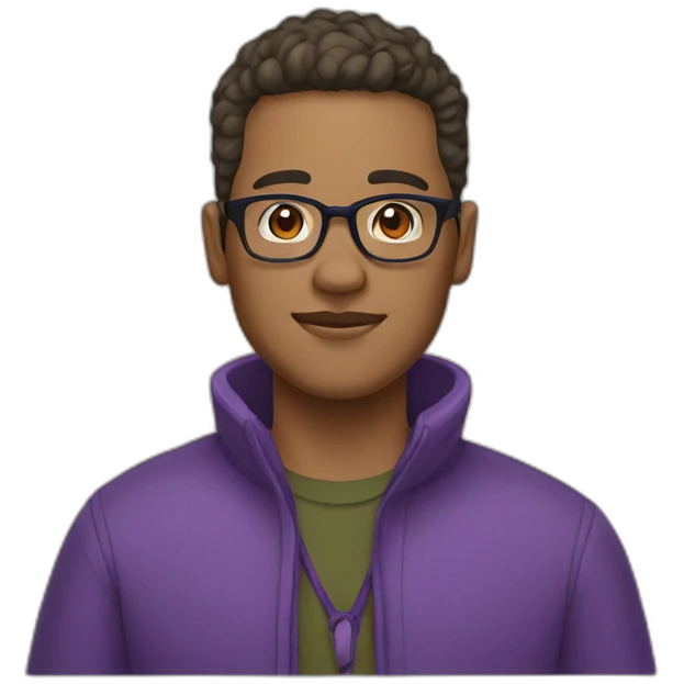 Man with glasses, purple sweater, army hair cut brown, light skin emoji
