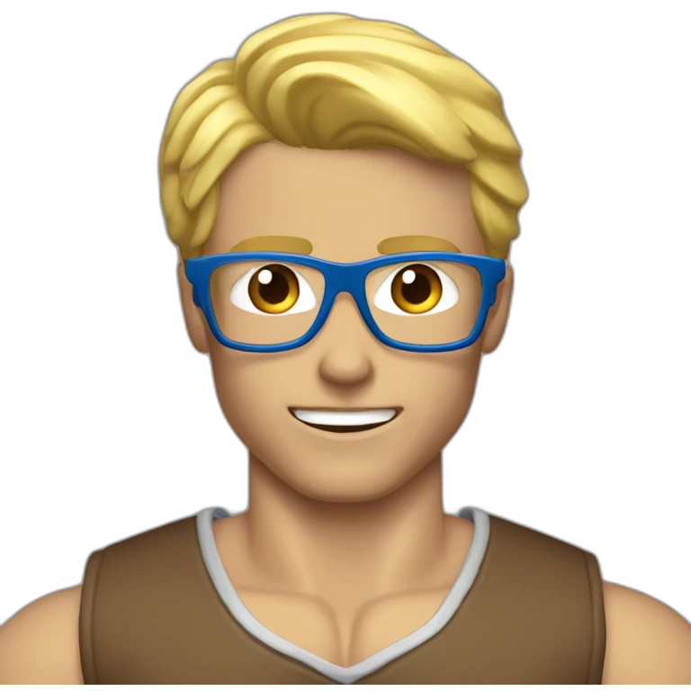Blond man blue eye glasses muscle eat hazelnut emoji