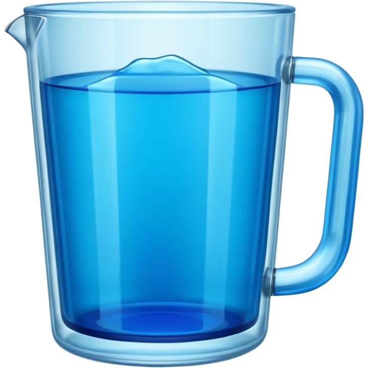 A large clear glass mug with a bright blue liquid inside. Mug had no curve to it, up and down with ridges. Similar to a beer mug. For a drink called a trashcan emoji