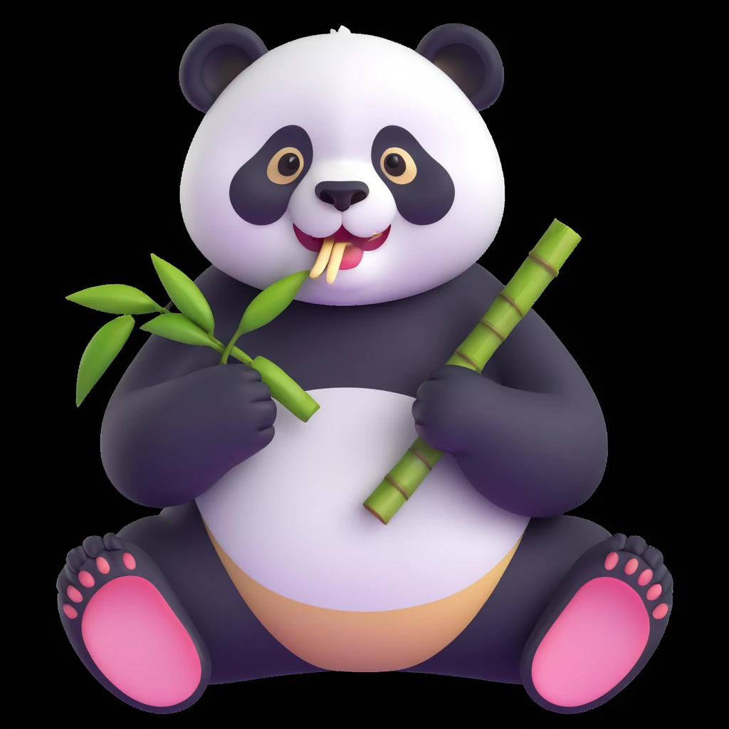 panda eating bamboo in forrest, close up pose emoji