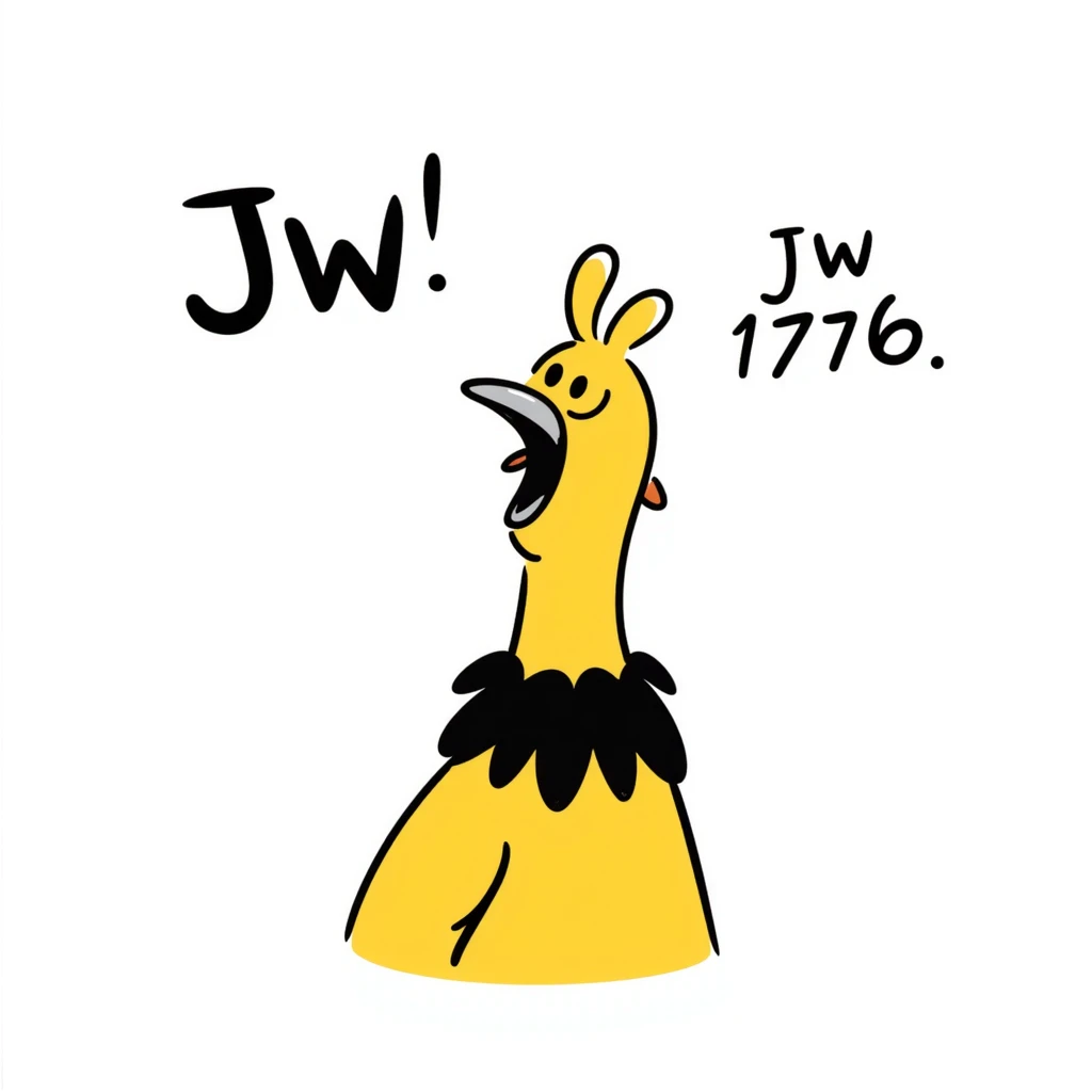 shouting yellow long neck chicken with the words 'JW 1776' emoji