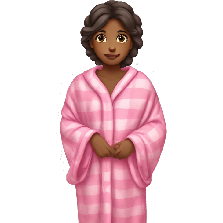 Brown girl wearing pink pajamas and Christmas blanket emoji