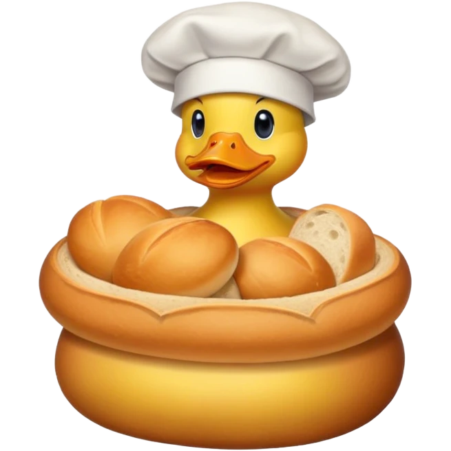 duck wearing bread as a hat emoji