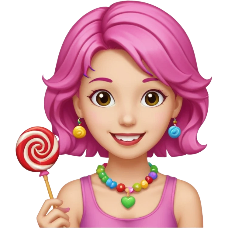 very pretty candy shop girl face with lollipop hair emoji