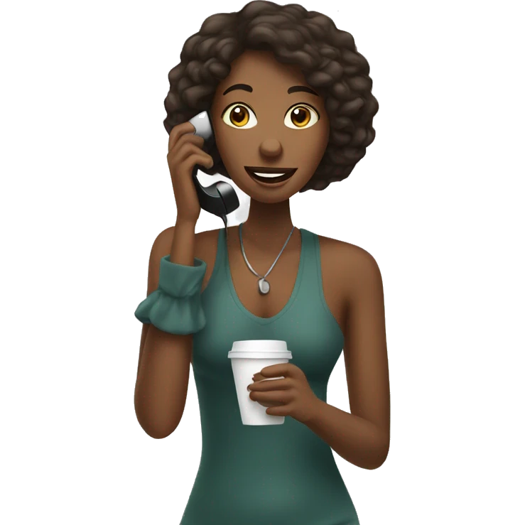 African American female talking on phone and holding a coffee  emoji