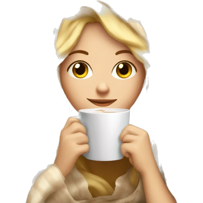 girl inside a blanket sipping coffee eyes closed blonde hair emoji