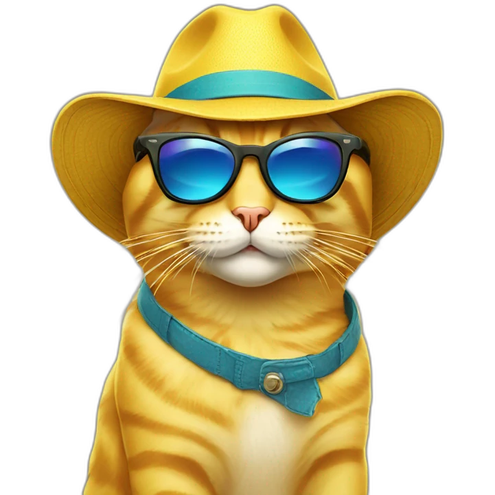 yellow cat emoji in cool sunglasses and hat emoji
