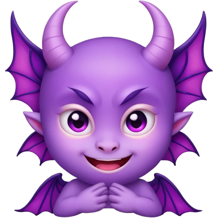 cute purple demon with small wings, blushing cheeks and a shy smile emoji