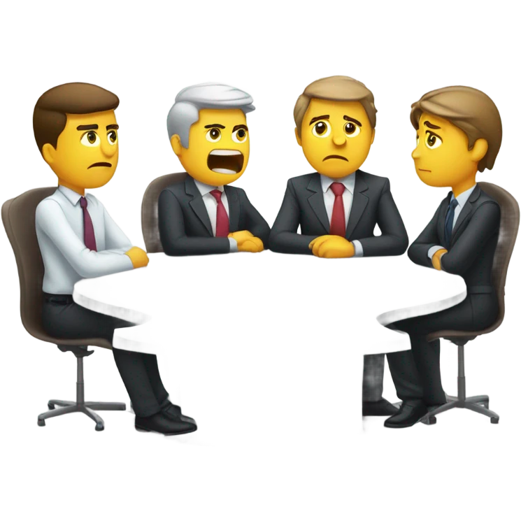 business people sitting at a round table looking unhappy emoji