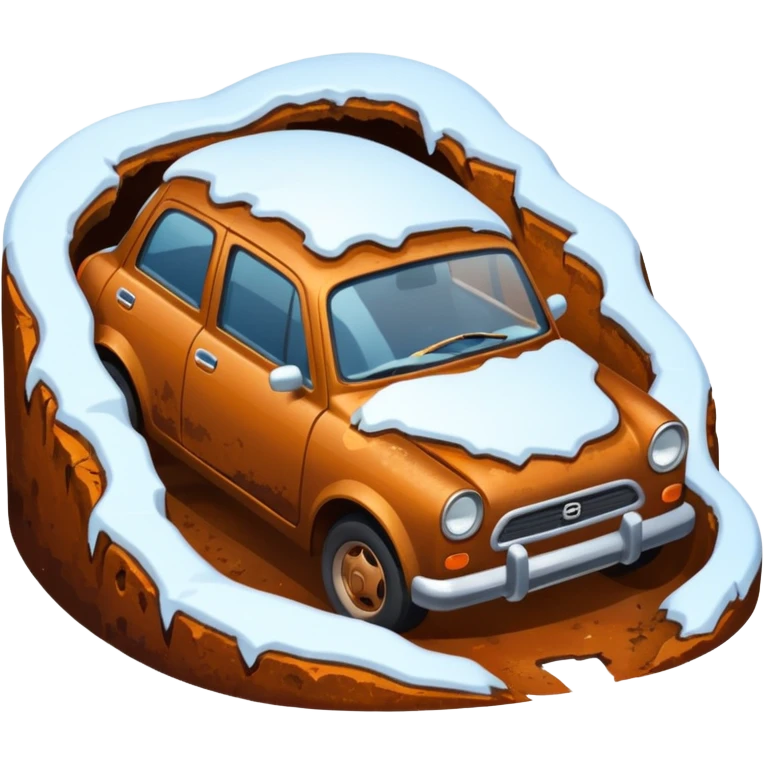 Car in a ditch in the snow in a hole emoji