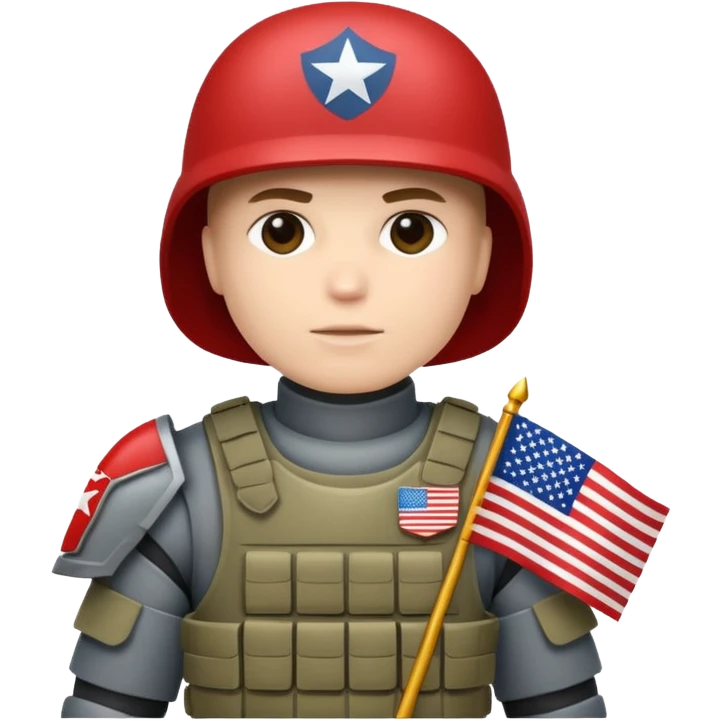 generate white full-armored american soldier with small usa flag on shoulder emoji