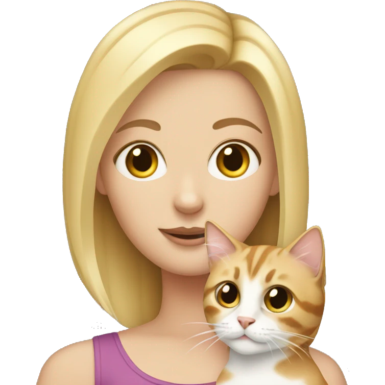 White girl with blonde hair holding a tabby cat  emoji