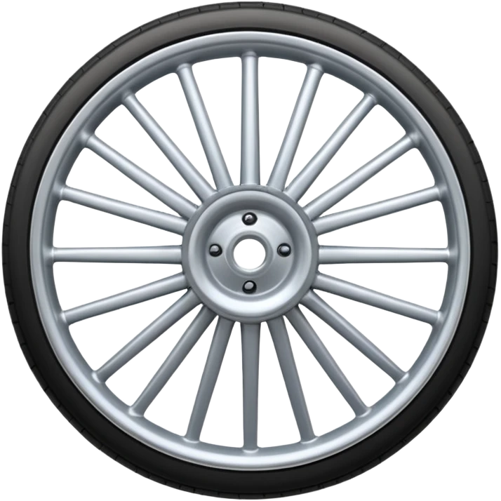 Realistic front-view wheel with perfectly symmetrical design, evenly spaced straight spokes, equal distance between each spoke, centered composition, smooth metallic texture, clean edges, no background. emoji