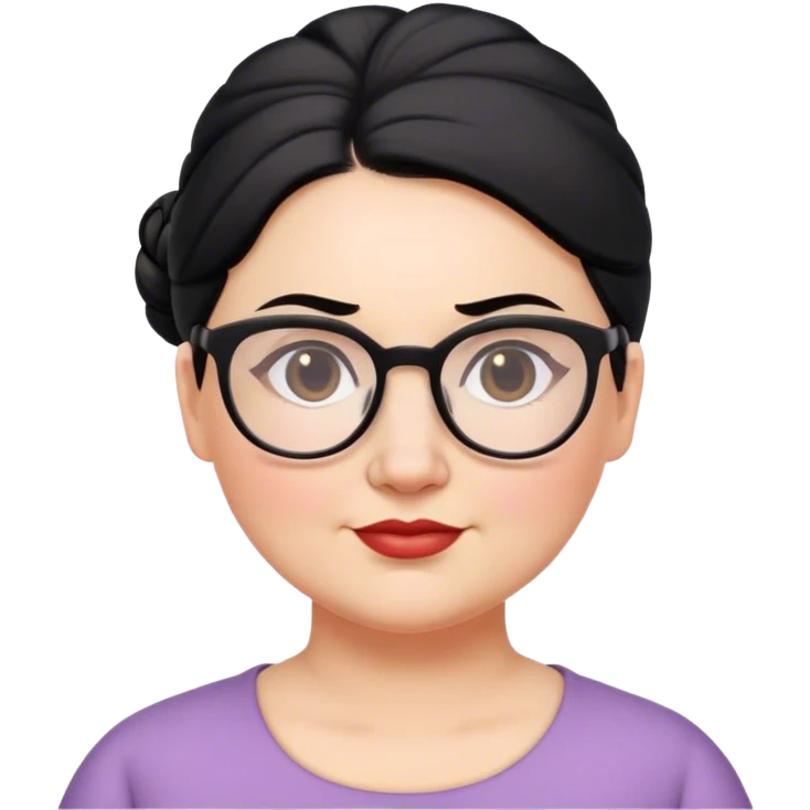 middle aged pale chubby female teacher with black hair in a updo bun, wearing glasses emoji