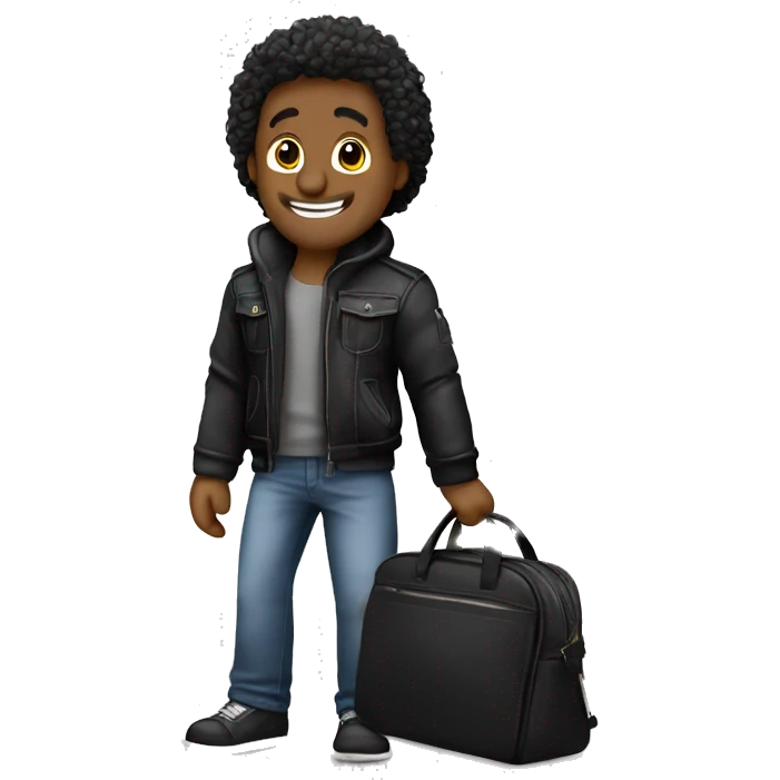 Chico con laptop y bolso, de pelo negro y piel blanca emoji