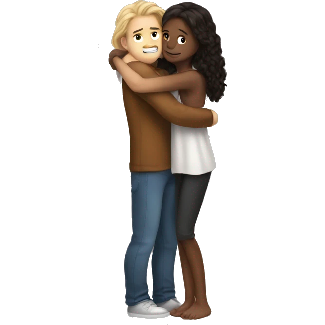hug time grirl whith long hair and white skin boy brown skin emoji