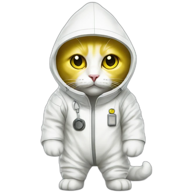 white cat in a yellow hazmat suit emoji