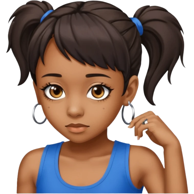 Lisa Left Eye Lopes brown eyes dark brown Ponytail hair, blue tank top emoji