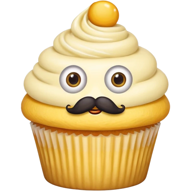 big mustached yellow cupcake big eyes emoji
