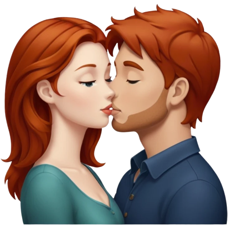 kissy face between brown hair man and redhead woman emoji