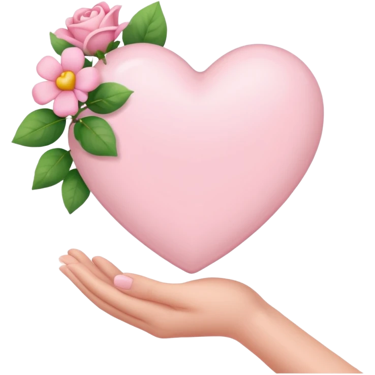 Light pink heart in hand with flowers emoji