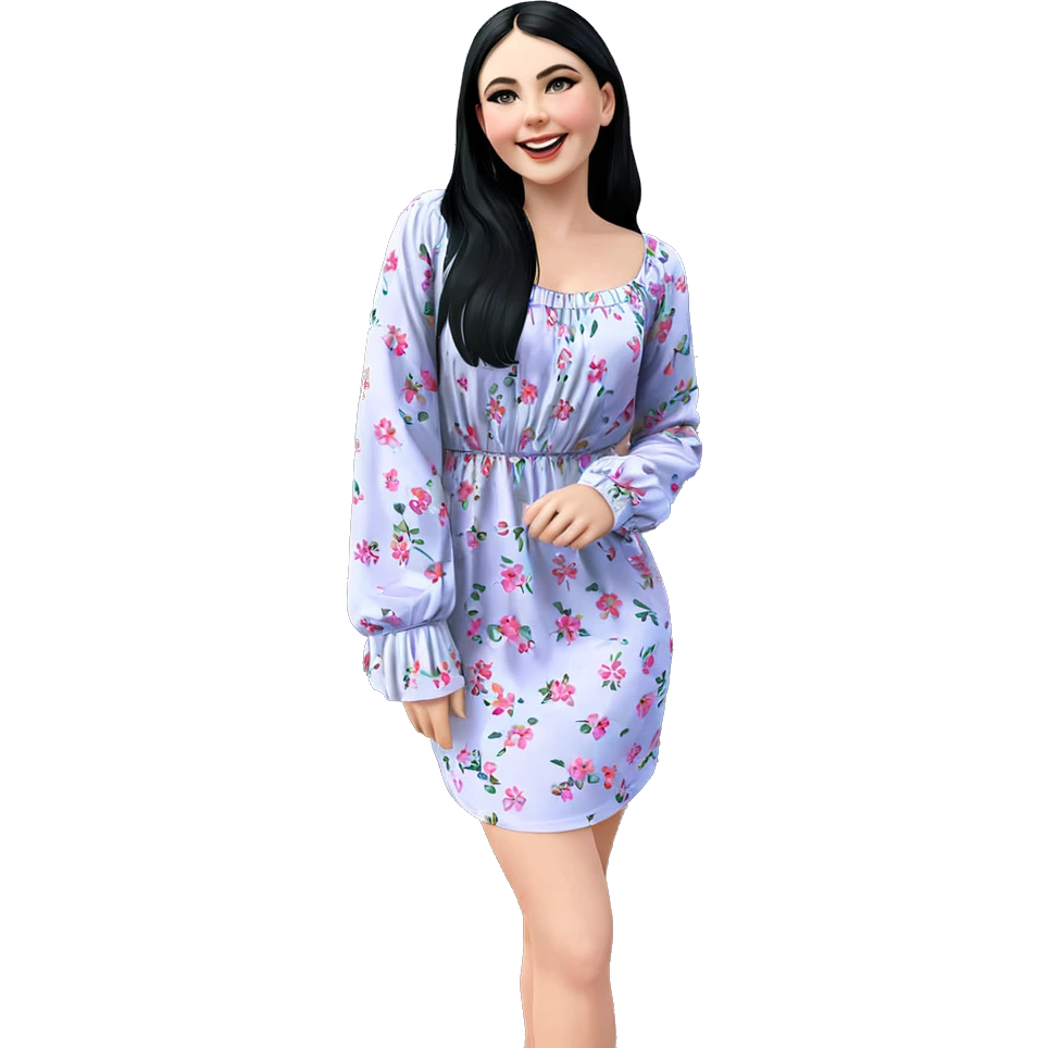 smiling girl in floral dress emoji