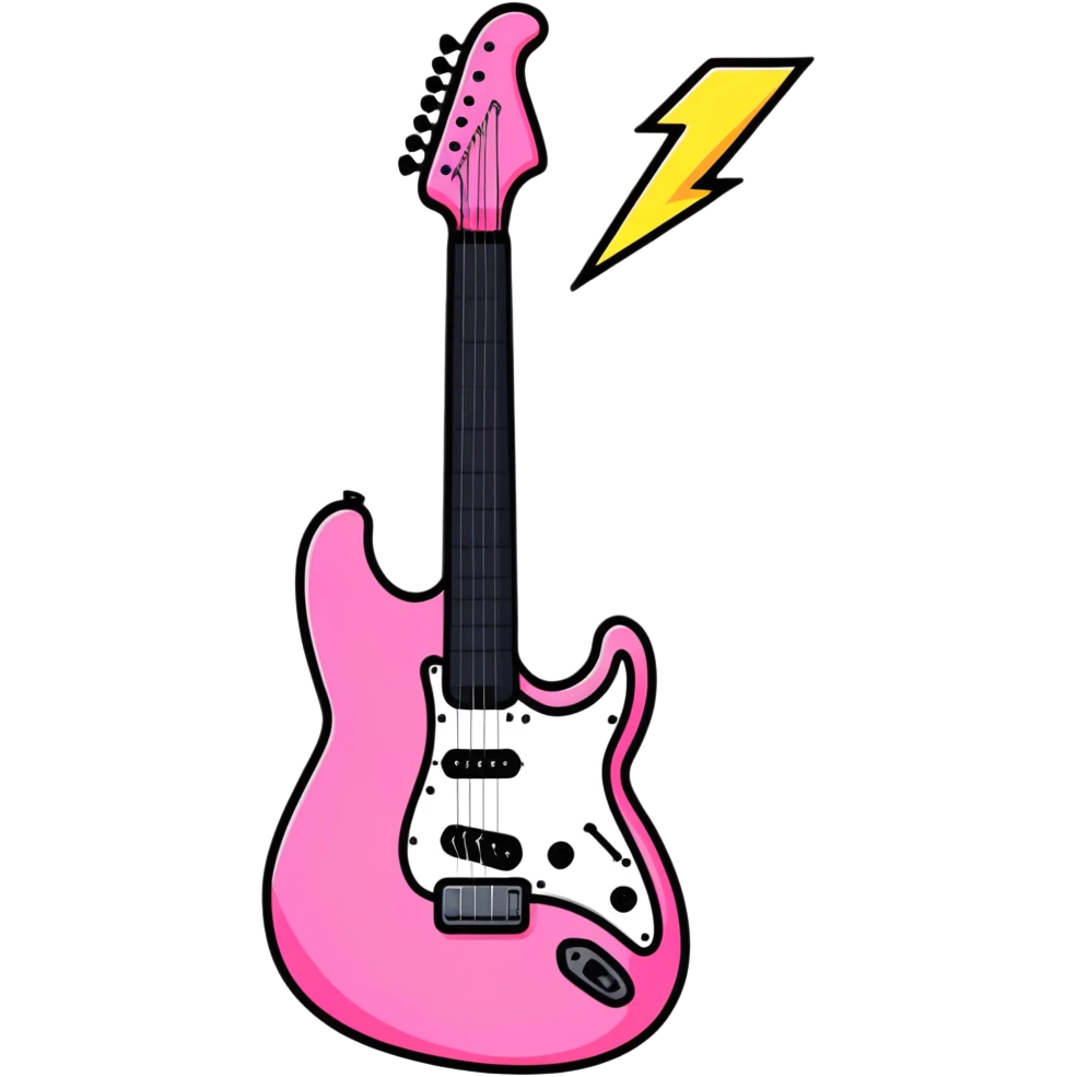 Pink electric guitar lightning bolt, rock and roll symbol emoji
