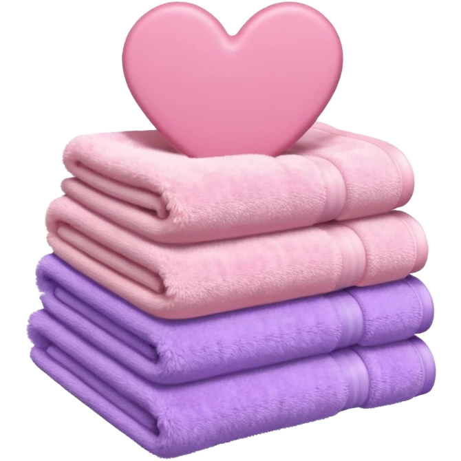 stack of towels in milky, pastel pink, and soft purple, heart-shaped arrangement, iOS emoji style emoji