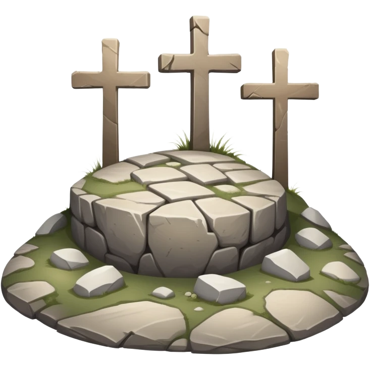 empty tomb with round stone rolled back and three crosses on Calvary Hill emoji