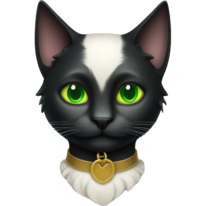 Black cat , green eyes with jester collar on neck  emoji