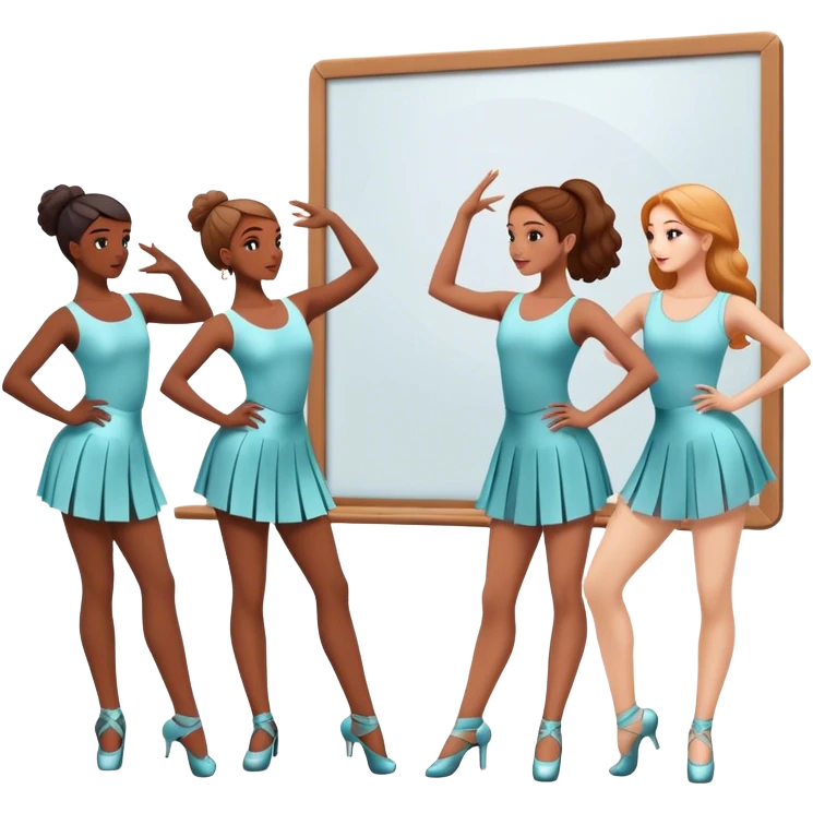 Icon for Choreography: a group of dancers in matching poses, with a choreographer standing by a board giving instructions. The icon should capture the coordination, precision, and creative direction in dance. Transparent background. emoji