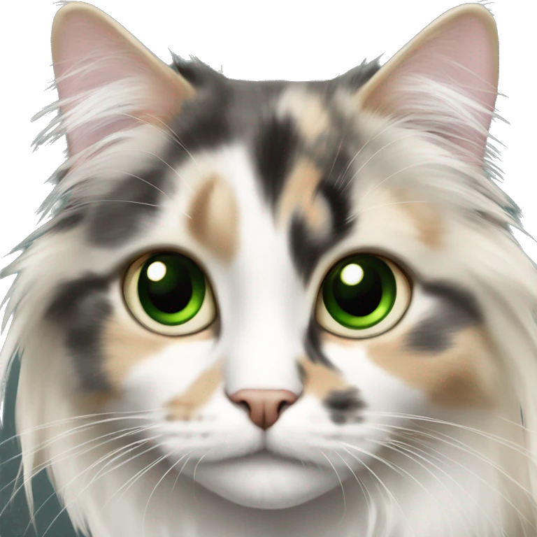 Long haired dilute calico with green eyes emoji