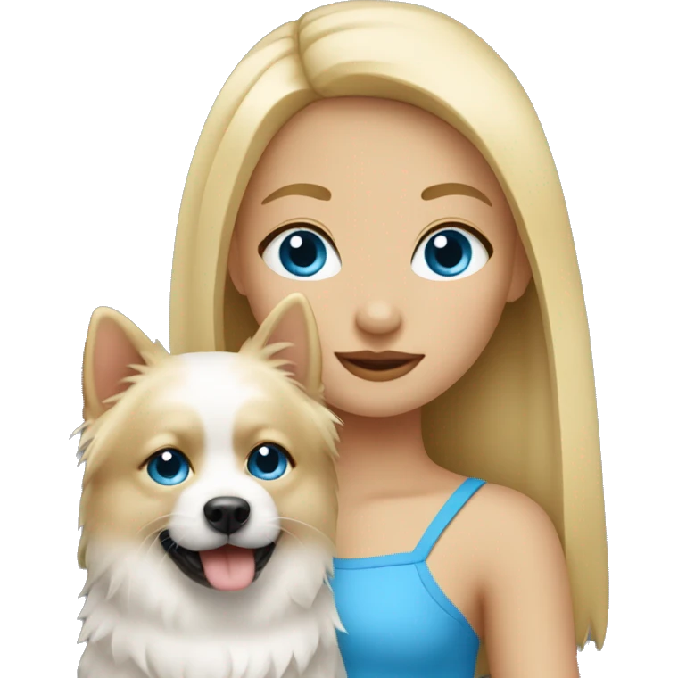 Blonde girl blue eyes holding spitz  emoji