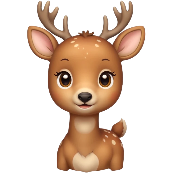 A cute deer emoji, small and simple, with big round eyes, a gentle smile, short antlers, soft beige fur with slightly lighter spots on its back, rounded cartoon-like proportions, minimal shading, vector-style, emoji