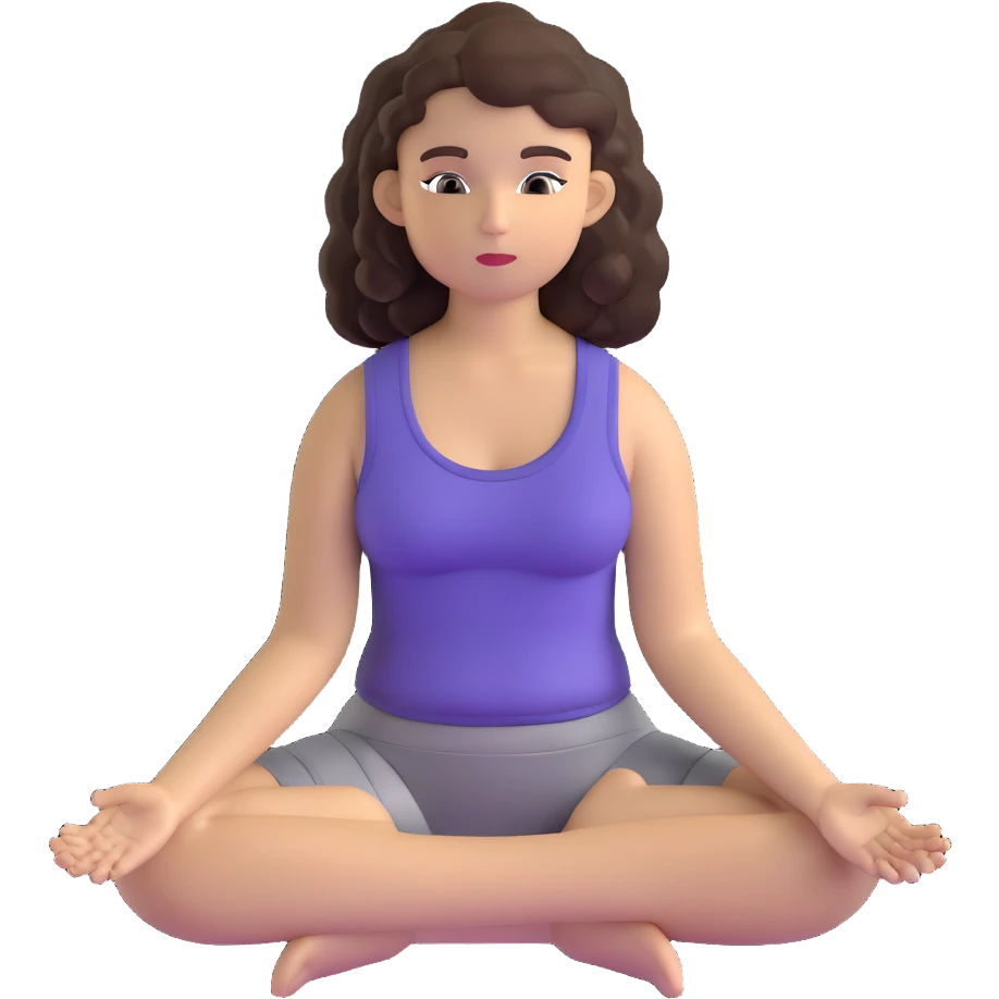 brunette girl with curly hair meditating, sitting cross-legged emoji