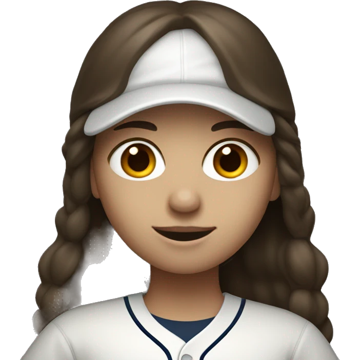 Girl with long dark brown hair and white skin and baseball using a laptop emoji