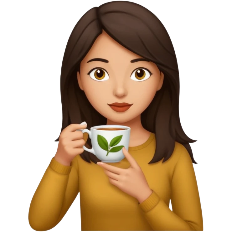 Latina brunette girl sipping tea emoji