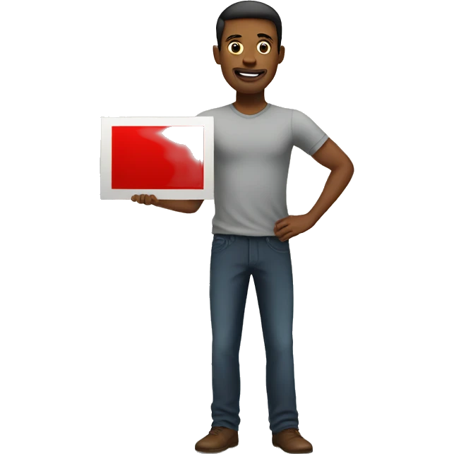 Man holding sign with Red L emoji