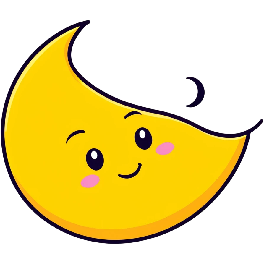yellow crescent moon with a cute smiling face and dimples emoji