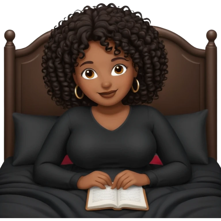 black woman bigger breast emoji curly hair darker. make her a little older. make her lying down in bed. bigger breasts black clothes emoji