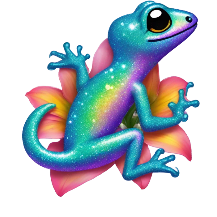 Lisa frank glitter gecko with a lily emoji