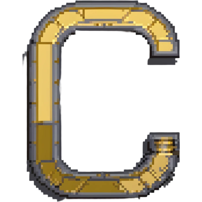 Pixelated letter C in various shades of gray, with golden pixel halo above it, 8-bit style emoji