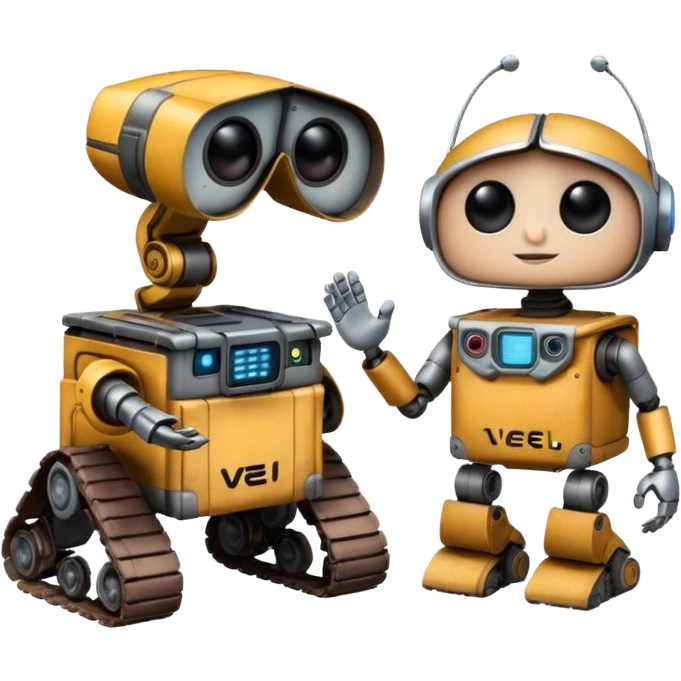 WALL E holding EVE a hand emoji