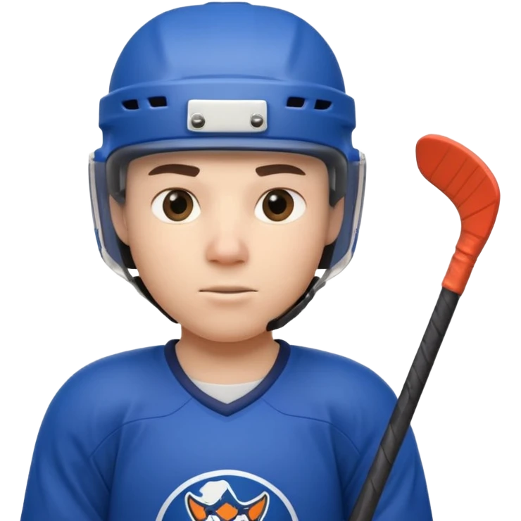 ice hockey player portrait, head and shoulders only, wearing hockey helmet with visor, team jersey collar, holding hockey stick near shoulder, focused competitive expression, 3D cartoon style, mobile game icon style, clean background, no text, no watermark

 emoji