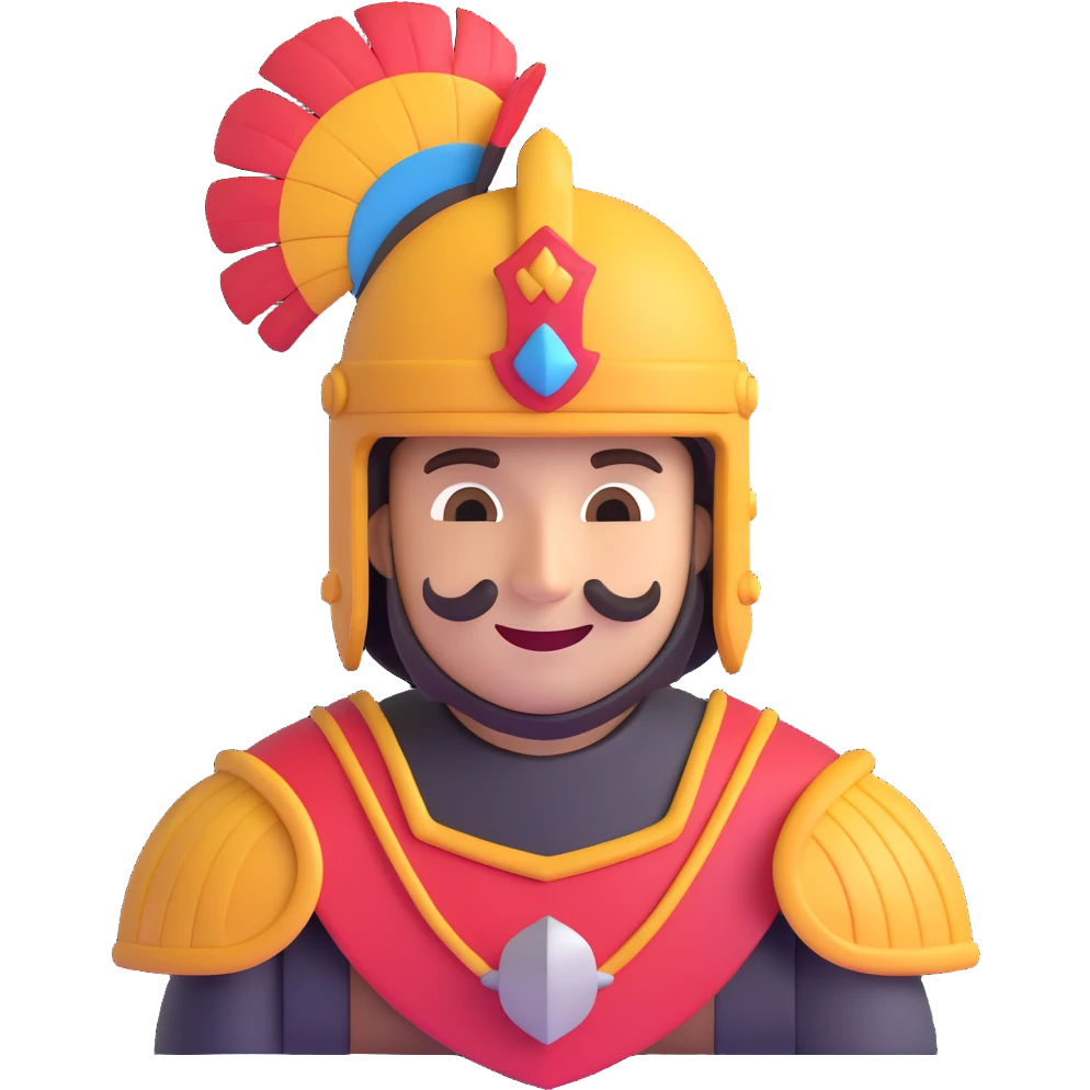 cute simplified Conquistador emoji with a big smile, helmet, and plume, Age of Empires II themed, no text, for a Discord channel icon emoji